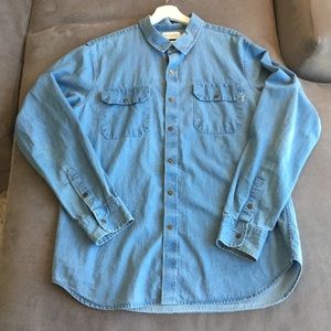 Obey light blue denim chambray style button-down